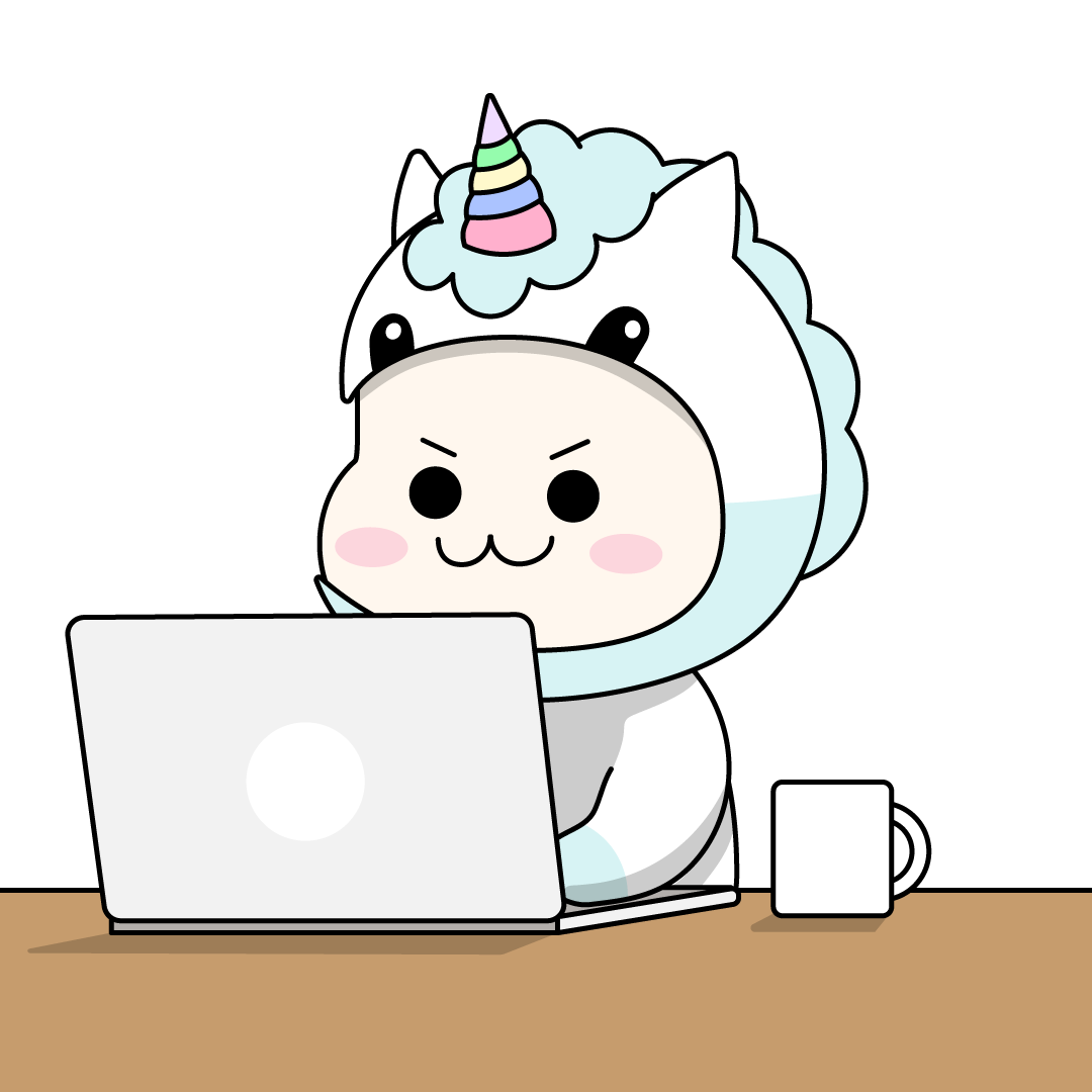 러니가 노트북으로 작업하는 모습
